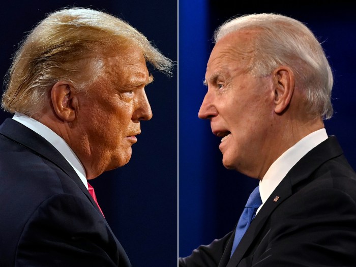 Trump biden debate joe donald pointing salon president response presidential fingers clash pandemic tamer again presidents main